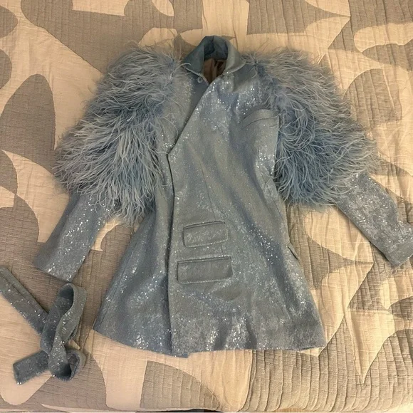 VTG 70s RARE Sequin Suit Set Feathers XS/S INSANE